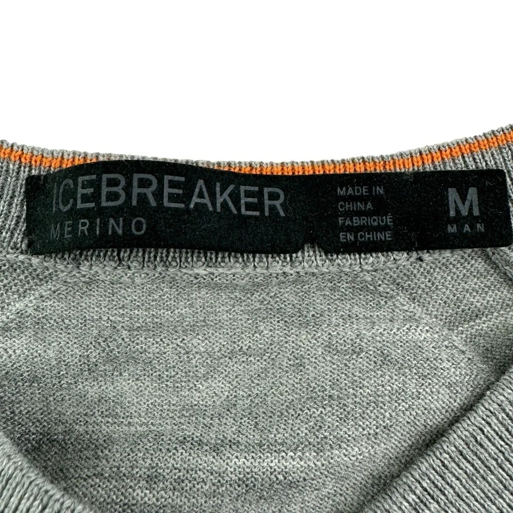 Icebreaker‎ Gray w/ Blue Stripe Long Sleeve Merino Wool Crewneck Sweater Size M